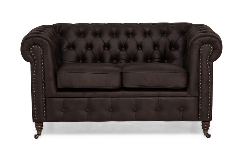 Sofa Chester Deluxe 2-seter - Mørkbrun - Skinnsofaer - Chesterfield sofaer - 2 seter sofa - Howard-sofaer