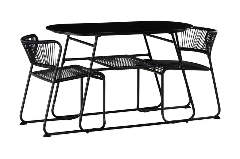 Cafésett Lamborg 120 cm Oval + 2 stoler - Glass/Svart - Cafemøbler & cafesett