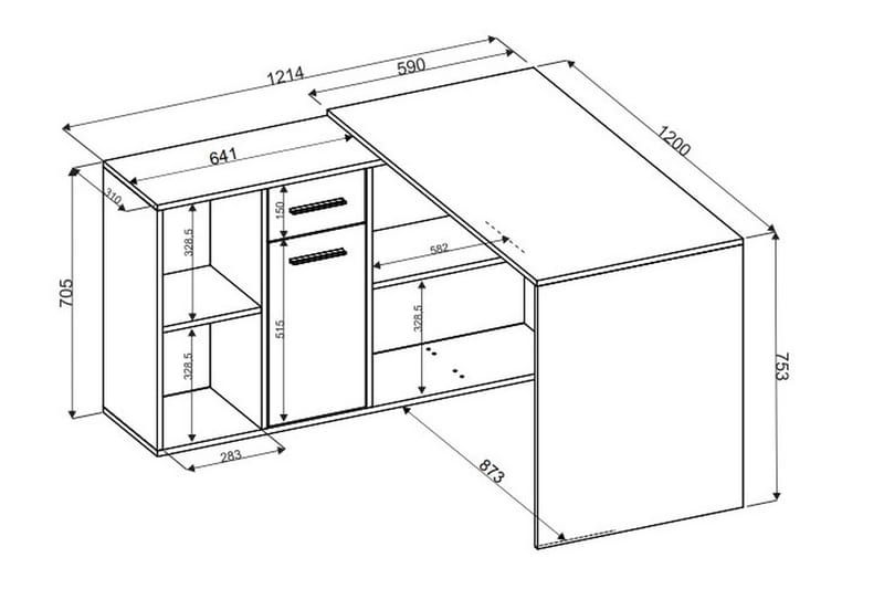 Hjørneskrivebord Elisina 122 cm med Oppbevaring 4 Hyller - Sandeik/Hvit - Hjørneskrivebord