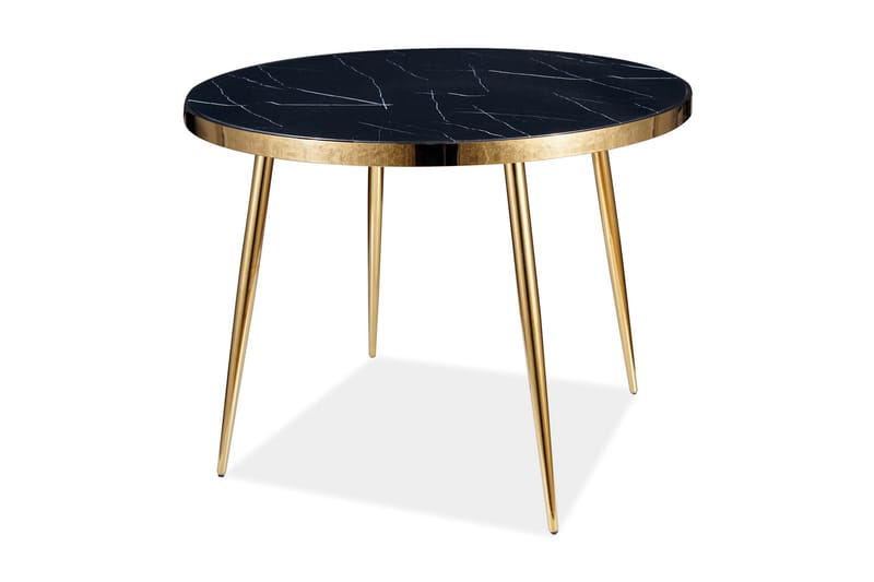 Spisebord Izzo 100 cm Rundt marmorlook - Glass / Svart / Gull - Marmorbord - Spisebord & kjøkkenbord