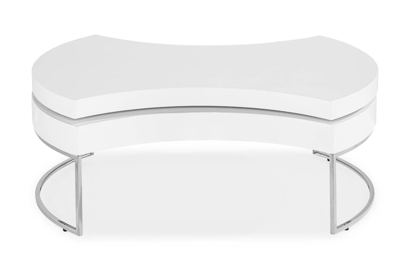 Sofabord Nico 110 cm Ovalt - Hvit Høyglans/Silver - Sofabord & salongbord