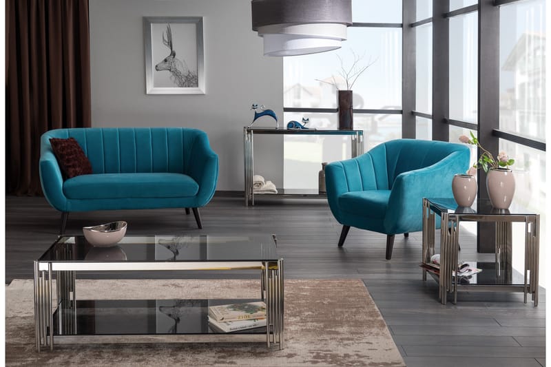 Sofabord Torala 55 cm med Oppbevaring Hylle - Røykfarget Glass/Krom - Sofabord & salongbord
