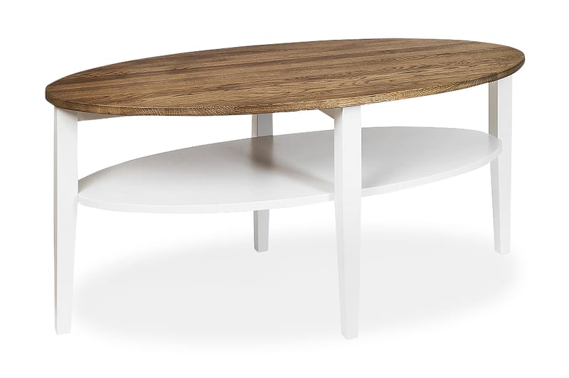 Sofabord Tranås 120 cm Ovalt med Oppbevaringshylle - Eik/Hvit - Sofabord med oppbevaring - Sofabord & salongbord