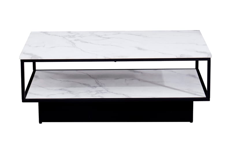 Sofabord Vannetta 120 cm med Oppbevaringshylle Marmormønster - Grå/Hvit/Svart - Marmorbord - Sofabord & salongbord