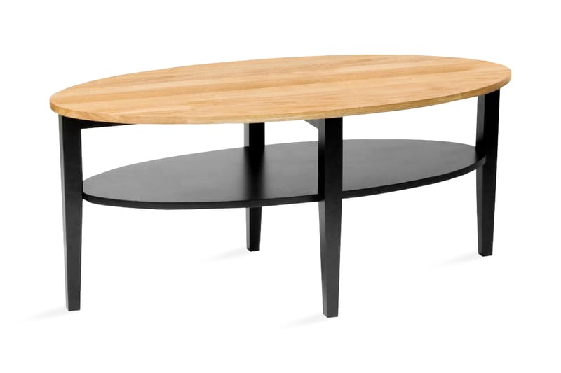 Sofabord Vanstad 120 cm Ovalt med Oppbevaring Hylle - Massiv Eik/Svart - Sofabord med oppbevaring - Sofabord & salongbord