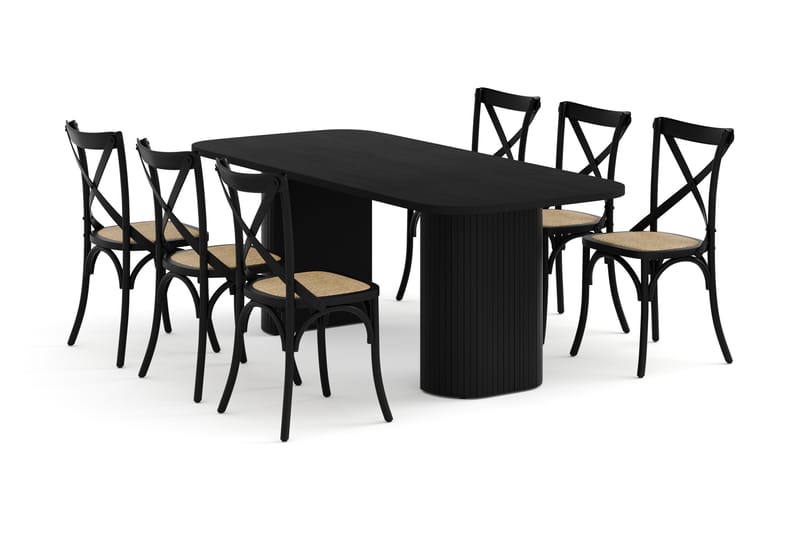 Spisebord Uppveda 200 cm med 6 Spisestoler Prumerland - Svart - Spisegruppe