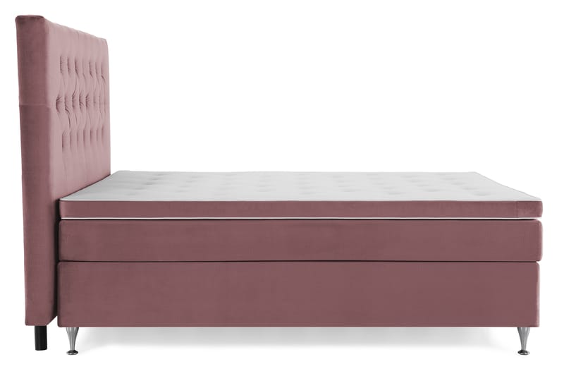 Komplett Sengepakke Torsö 180x200 - Rosa Fløyel|Lave Sølvben - Kontinentalsenger - Dobbeltsenger - Komplett sengepakke