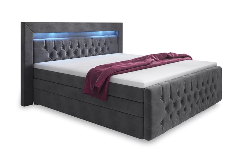 Sengepakke Celio Lyx 180x200 LED-belysning - Grå|Fløyel - Senger med oppbevaring - Komplett sengepakke