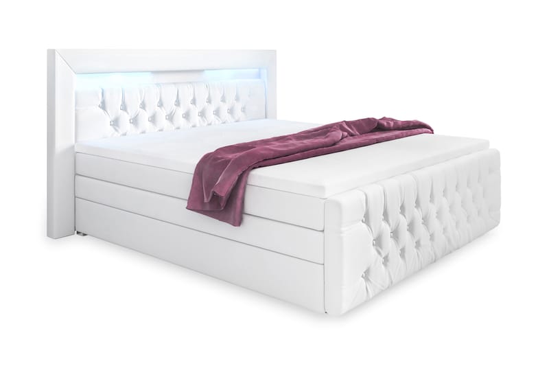 Sengepakke Celio Lyx 180x200 LED-belysning - Hvit|Kunstlær - Senger med oppbevaring - Komplett sengepakke