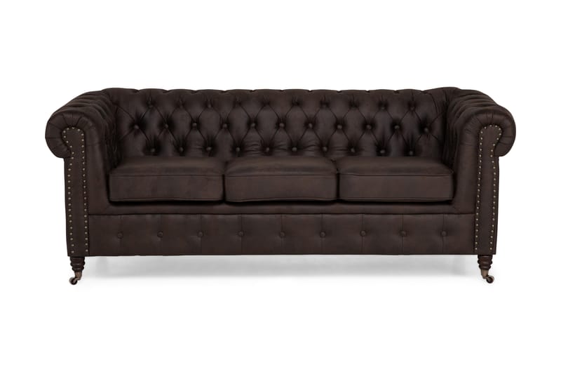 Sofa Chester Deluxe 3-seter - Mørkbrun - Skinnsofaer - Chesterfield sofaer - 3 seter sofa - Howard-sofaer