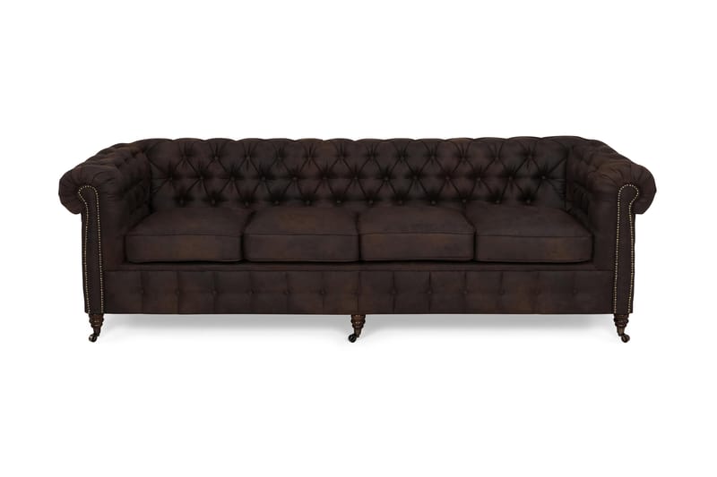 Sofa Chester Deluxe 4-seter - Mørkbrun - Skinnsofaer - 4 seter sofa - Chesterfield sofaer - Howard-sofaer