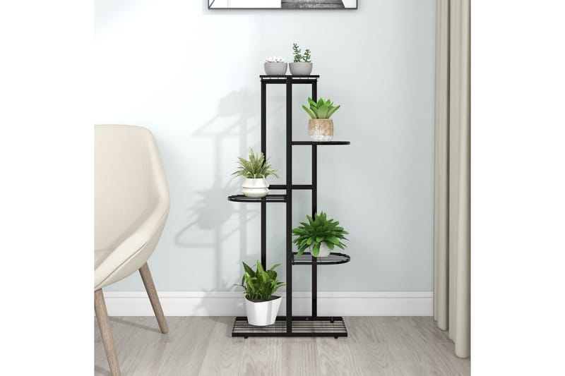 Blomsterstativ med 5 etasjer 43x22x98 cm svart metall - Svart - Hagehylle - Blomsterhylle & blomsterstativ