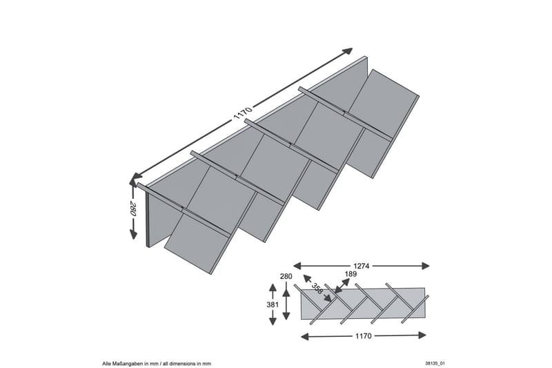 FMD Hengende geometrisk bokhylle eik og svart - Flerfarget - Vegghengt oppbevaring - Vegghylle
