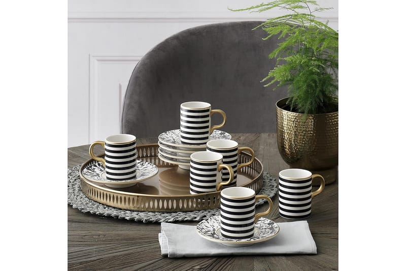 Kaffekoppsett Subatan 12 Deler - Porselen/Hvit/Gull/Svart - Kaffekopp & kaffekrus - Porselen