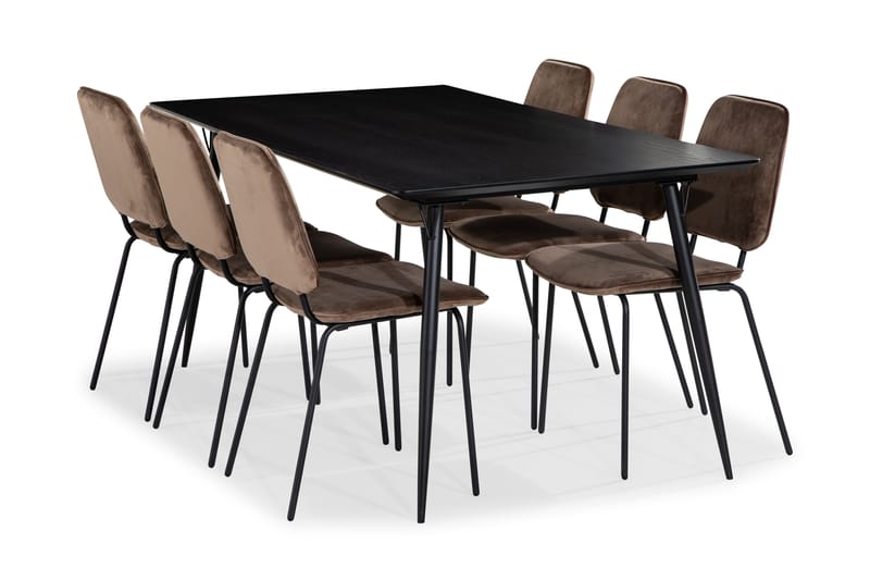 Spisegruppe Steph 180 cm med 6 Eleri Spisestoler Fløyel - Spisegruppe