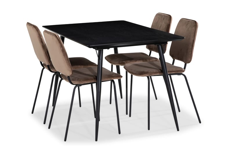 Spisegruppe Steph 140 cm med 4 Eleri Spisestoler Fløyel - Spisegruppe