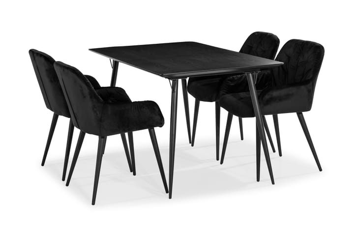 Spisegruppe Steph 140 cm med 4 Khloe Kjøkkenstoler Fløyel - Spisegruppe