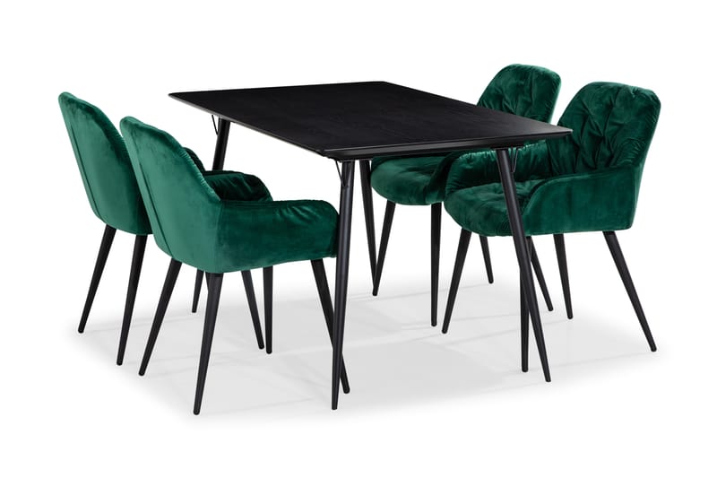 Spisegruppe Steph 140 cm med 4 Khloe Kjøkkenstoler Fløyel - Spisegruppe