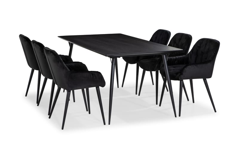Spisegruppe Steph 180 cm med 6 Khloe Kjøkkenstoler Fløyel - Spisegruppe