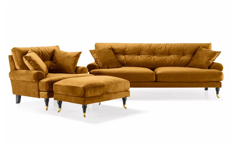 Sofagruppe Webber 3-seter+Lenestol+Fotskammel Fløyel - Howard sofagruppe - Sofagrupper