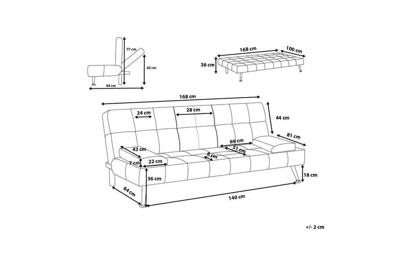Divansofa Roxen 168 cm - Blå - Møbler - Sofaer - Sovesofaer - Langsgående sovesofa