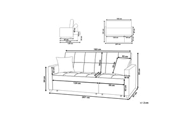 Sovesofa Glomma 207 cm - Svart | Grå - Møbler - Sofaer - Sovesofaer - Langsgående sovesofa