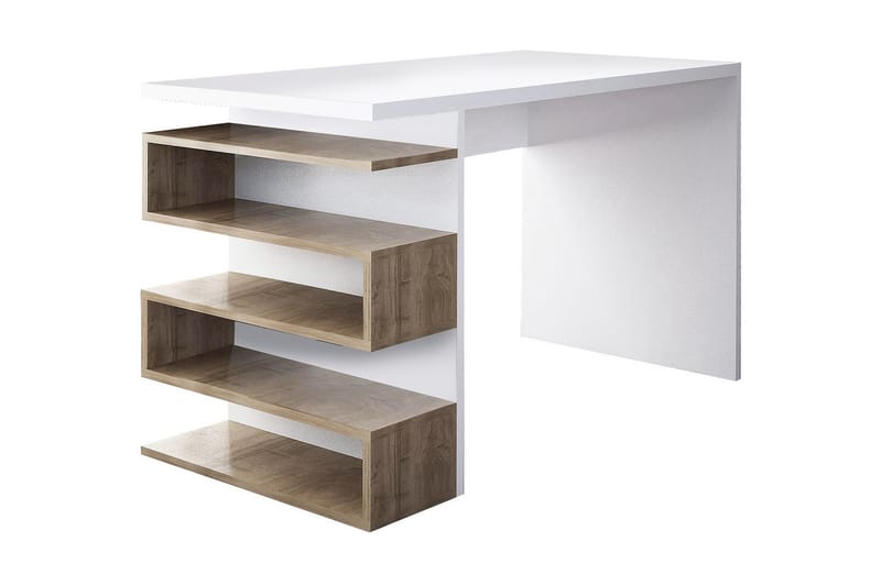 Skrivebord Clora 120 cm med Sideoppbevaring - Hvit/Valnøttsbrun - Skrivebord - Databord & PC bord