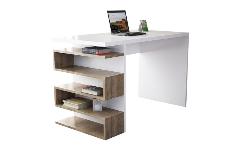 Skrivebord Clora 120 cm med Sideoppbevaring - Hvit/Valnøttsbrun - Skrivebord - Databord & PC bord