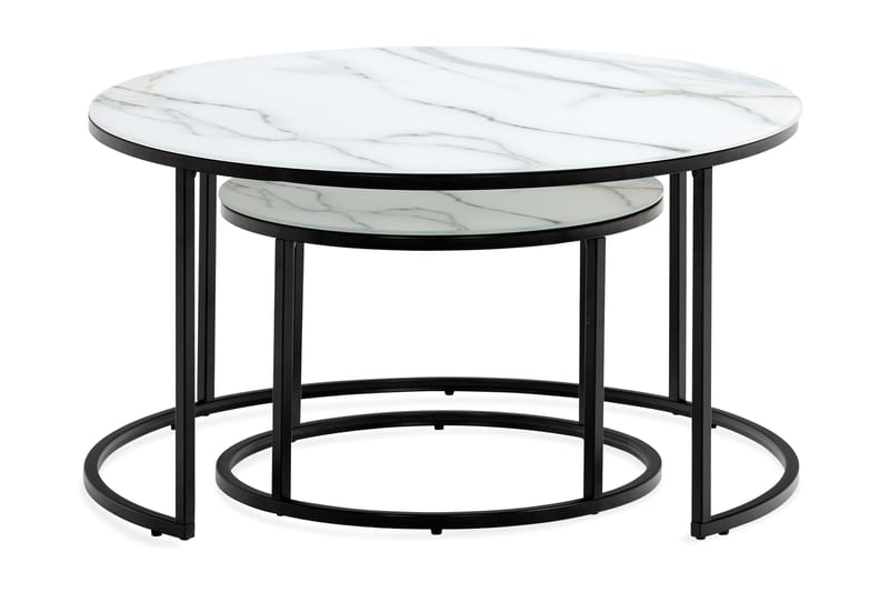 Settbord Grasp Marmorglass - Svart|Hvit - Settbord - Sofabord & salongbord