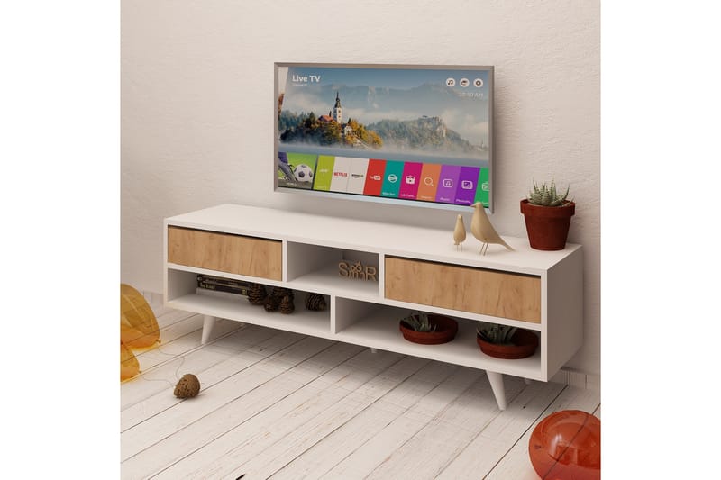 TV-benk Naidaj 140 cm - Hvit/Brun - TV benk & mediabenk