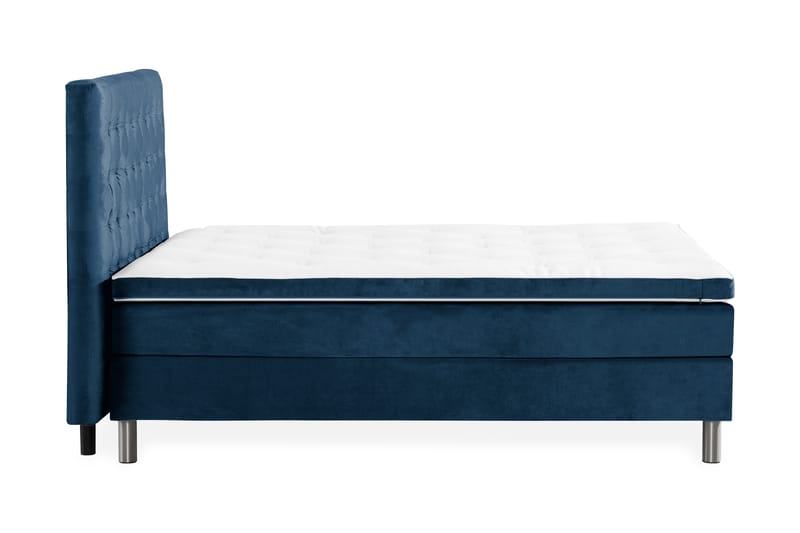 Sengepakke Rebeca 140x200 cm Rutete Sengegavl - Mørkeblå | Fløyel - Kontinentalsenger - Komplett sengepakke