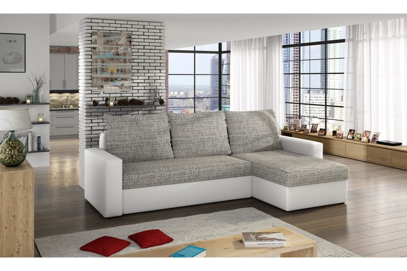 Sovesofa Ugar med Divan - Grå/Hvit - 3 seters sovesofa