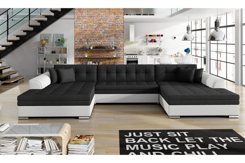 Hjørnesovesofa Biscottino - Svart/Hvit - Møbler - Sofaer - Sovesofaer - Langsgående sovesofa