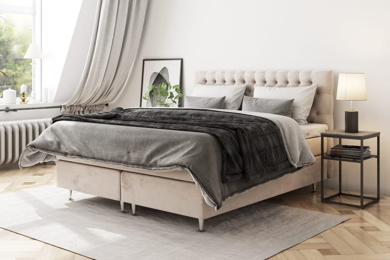 Kontinentalseng Estelle 160x200 cm - Beige/Fløyel - Kontinentalsenger - Dobbeltsenger - Komplett sengepakke