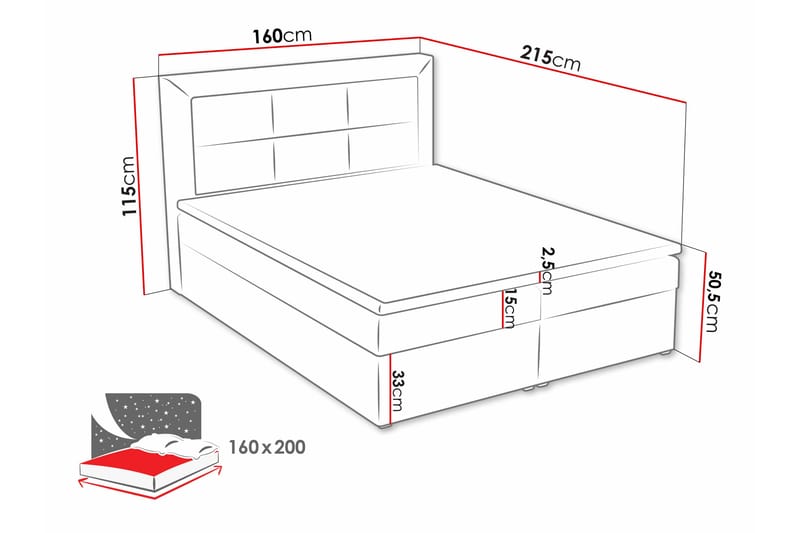 Kontinentalseng Clasic Box 160x215 cm - Svart - Kontinentalsenger