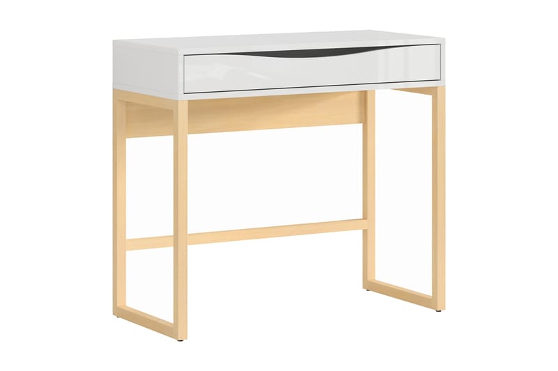 Skrivebord Breville 85 cm med Oppbevaringsskuff - Natur/Hvit Høyglans - Skrivebord - Databord & PC bord