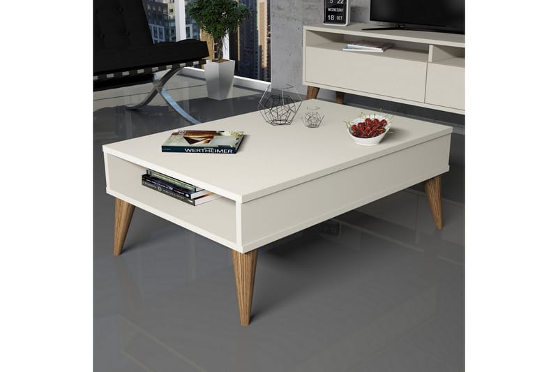 Sofabord Nyarai 90 cm med Oppbevaringshylle - Kremhvit/Natur - Sofabord & salongbord