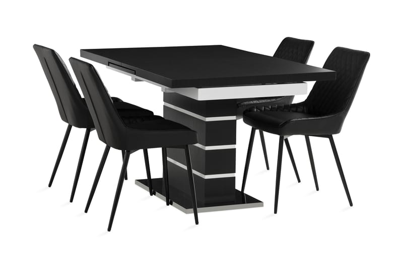 Spisegruppe Mueller Forlengbar 140cm inkl. 4 Allavare Stoler - Hvit / Svart - Spisegruppe