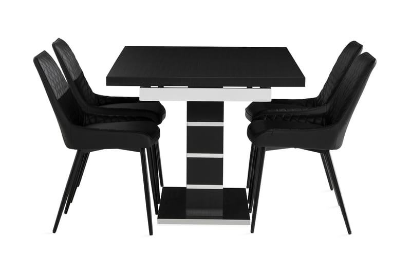 Spisegruppe Mueller Forlengbar 140cm inkl. 4 Allavare Stoler - Hvit / Svart - Spisegruppe