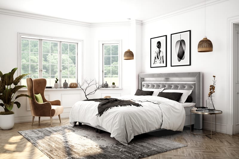Romance Luxury Velvet Sengepakke 120x200 - Lysegrå - Komplett sengepakke - Kontinentalsenger