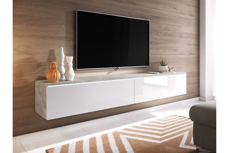 Tv-benk Lourmais 180 cm LED-belysning - Hvit|Grå|Hvit LED - TV benk & mediabenk
