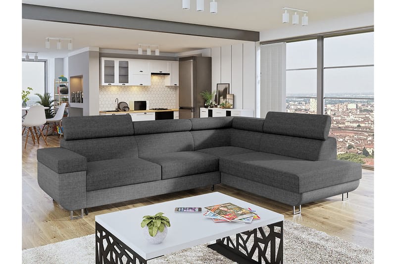 3-seters Hjørnesovesofa Argueso Høyre - Grå - Møbler - Sofaer - Sovesofaer - Langsgående sovesofa