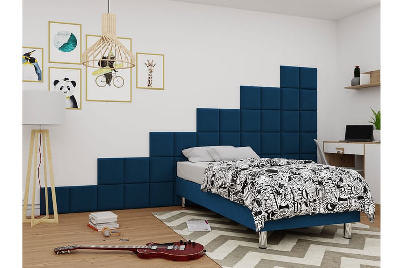 Kontinentalseng Forenza 90x200 cm+Panel 30 cm - Blå - Komplett sengepakke