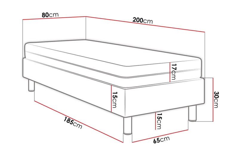 Kontinentalseng Forenza 80x200 cm+Panel 60 cm - Grå - Komplett sengepakke