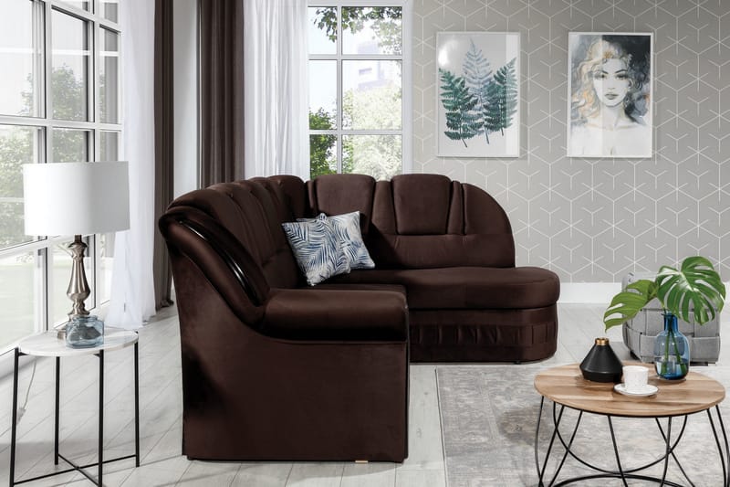 Sovesofa med Sjeselong Amillano Høyre - Brun - Møbler - Sofaer - Sovesofaer - Langsgående sovesofa
