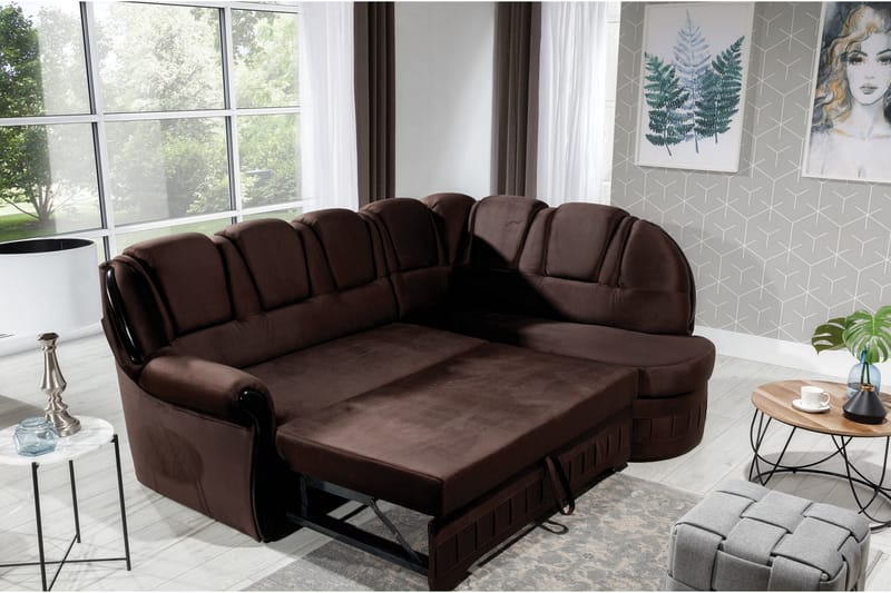 Sovesofa med Sjeselong Amillano Høyre - Brun - Møbler - Sofaer - Sovesofaer - Langsgående sovesofa