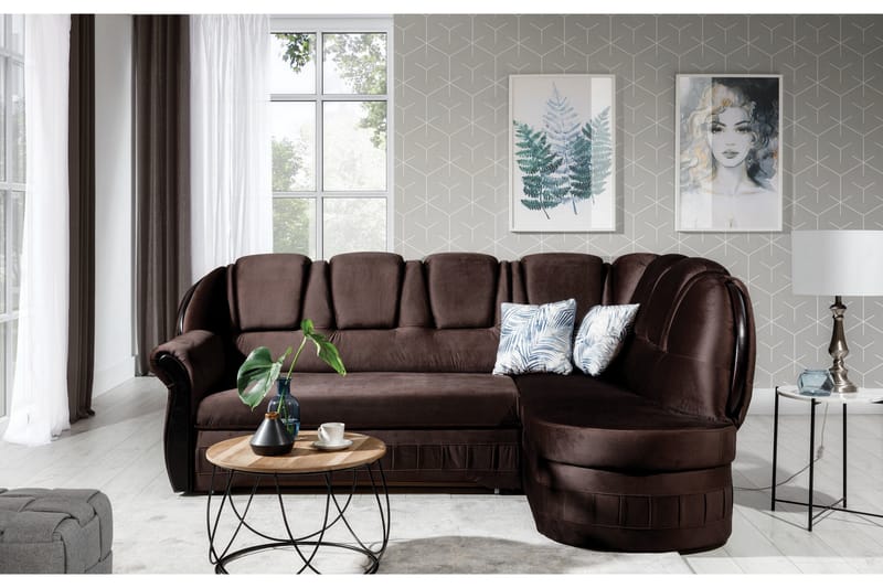 Sovesofa med Sjeselong Amillano Høyre - Brun - Møbler - Sofaer - Sovesofaer - Langsgående sovesofa