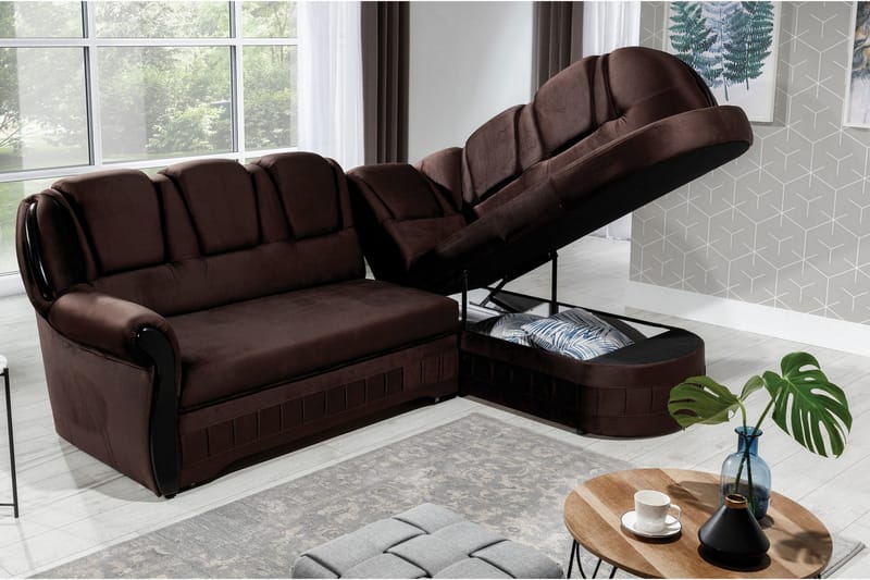 Sovesofa med Sjeselong Amillano Høyre - Brun - Møbler - Sofaer - Sovesofaer - Langsgående sovesofa