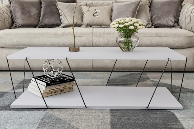 Sofabord Terande 120 cm med Oppbevaring Hylle - Hvit/Svart - Sofabord & salongbord