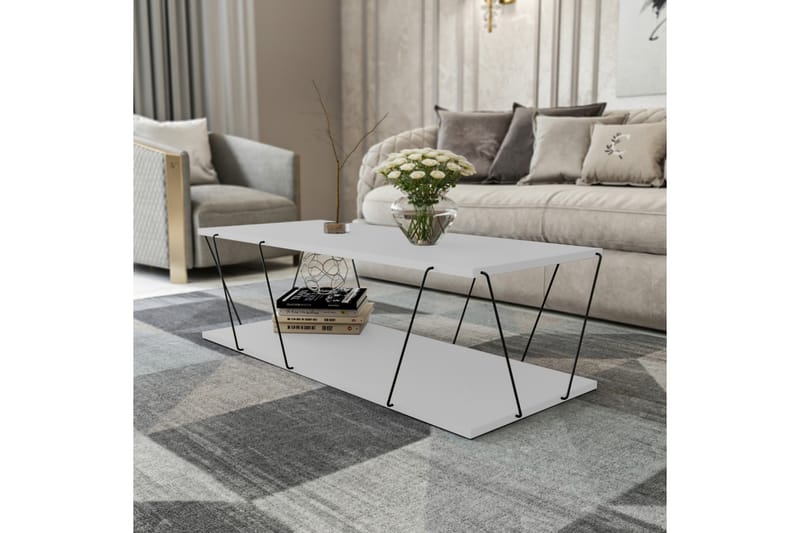 Sofabord Terande 120 cm med Oppbevaring Hylle - Hvit/Svart - Sofabord & salongbord